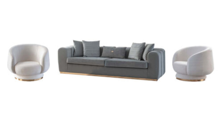 Grau-Weißes Wohnzimmer Sitzset Luxuriöse Polster Couchen 4 Sitzer Sessel