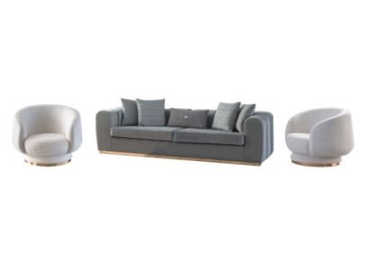 Grau-Weißes Wohnzimmer Sitzset Luxuriöse Polster Couchen 4 Sitzer Sessel
