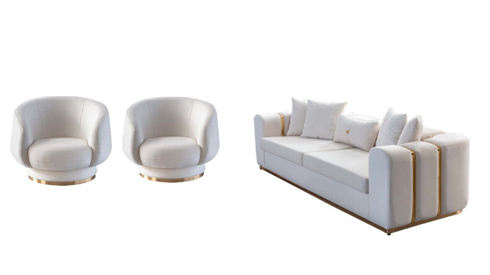 Weiße Wohnzimmer Sofas Stilvoller 4-Sitzer Designer 2x Sessel Neu 3tlg