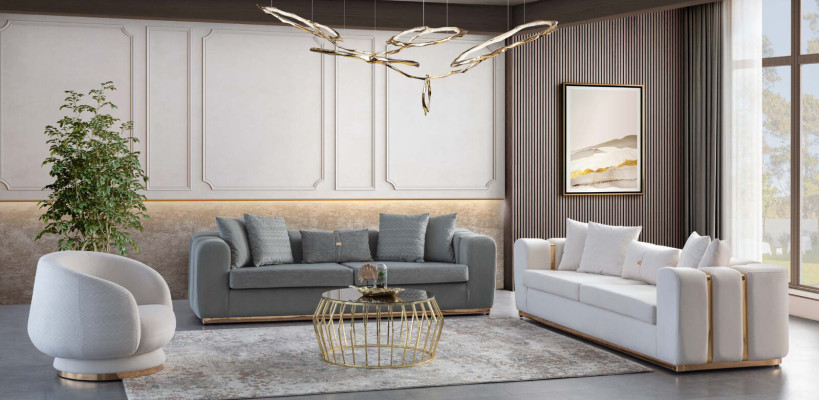 Weiße Wohnzimmer Sofas Stilvoller 4-Sitzer Designer 2x Sessel Neu 3tlg