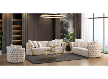 Komplette Edelstahl Chesterfield Luxus Garnitur 3+2+1 Sitzer Möbel Set
