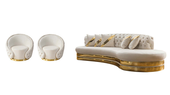 Exklusive Chesterfield Sofagarnitur Wohnzimmer Halbrundes Sofa Sessel