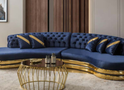 Blaues Halbrundes Chesterfield Sofa Designer Weißer Sessel 2tlg Set Neu
