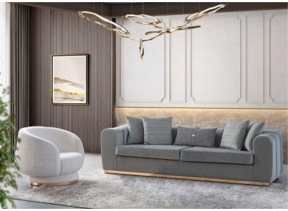 Grau-Weißes Sofa Set Wohnzimmer Viersitzer Couch Luxuriöser Sessel 2tlg