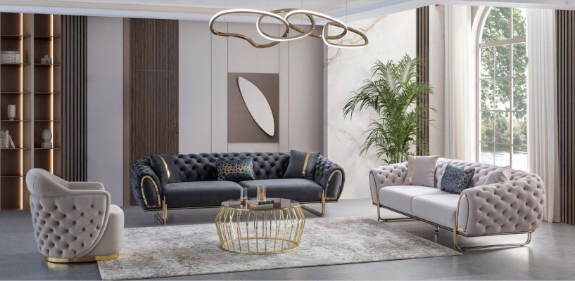 Moderner Weißer Chesterfield Dreisitzer Luxus Edelstahl Polster Sofa