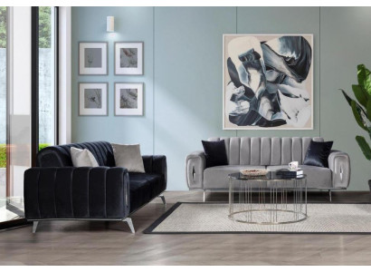 Komplette Edelstahl Dreisitzer Moderne Stoffsofas Polstercouchen 2tlg
