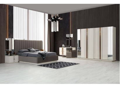 Modern Schlafzimmer-Set Luxus Bett Kleiderschrank Schminktisch 5 tlg