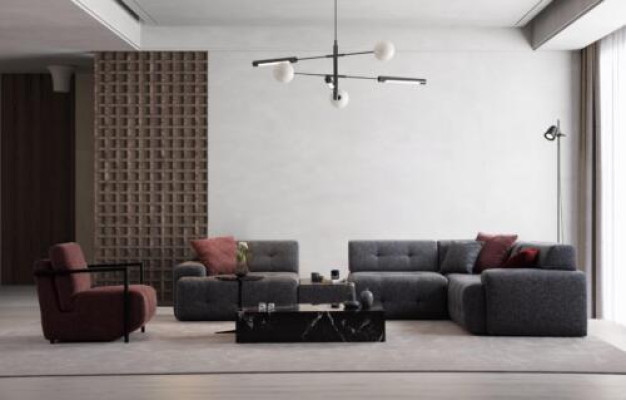 Stilvoll Ecksofa L-form mit Beistelltisch Grau Farbe Exklusive Wohnzimmer