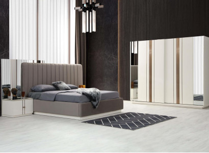 Bett Nachttisch Kleiderschrank 4 tlg. Schlafzimmer Set Design Modern