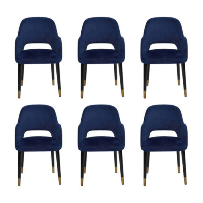 Luxus 6x Stühle Blauer Küchenmöbel Designer Modern Esszimmerstuhl Holzmöbel
