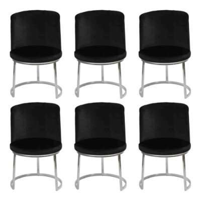 Moderne Schwarzer Designer 6x Stühle mit Edelstahlfüßen Esszimmerstühle