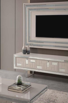 Luxus Wohnwand TV Ständer Wandpanel Couchtisch RTV Lowboard 3tlg Weiß