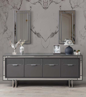 Holzschrank Anrichte Sideboard Grau Schrank Kommode Holz Esszimmer