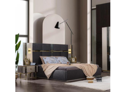 Doppelbett Komplette Schlafzimmermöbel Bett Nachttische Grau 3tlg