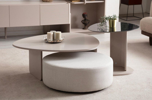 Komplette Wohnzimmer Garnitur 3-Sitzer Couchtisch Hocker Sessel 5tlg