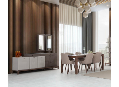 Stilvolle Esszimmergarnitur Holz Esstisch 6x Polsterstühle Anrichte Neu