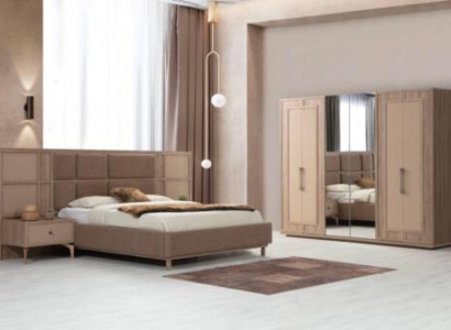 Braune Schlafzimmer Garnitur Polster Bettgestell Nachttische Schrank