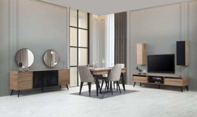 Perfekte Esszimmer Set aus Esstisch+4x Stühle+Anrichte+TV Lowboard 7tlg