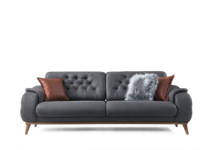 3-Sitzer Sofa Modern Holz Wohnzimmer Möbel Grau farbe Luxus Chesterfield