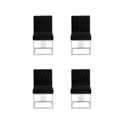 Schwarzer 4x Stühle Lehnstuhl Designer Esszimmer Möbel Essstühle Edelstahlstuhl