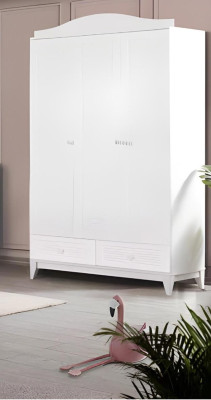 Modern Jugendzimmer Kinderzimmer Weiß Set luxuriöse Bett Kleiderschrank Kommode