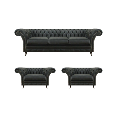 Luxus Schwarz Wohnzimmer Set 3tlg Chesterfield 2x Sessel Dreisitzer Sofa