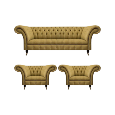 Gelb Wohnzimmer Set Komplett 2x Sessel Chesterfield Dreisitzer Sofa Couch