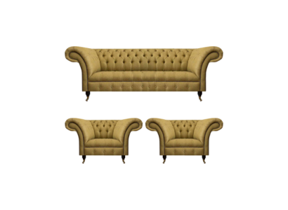 Gelb Wohnzimmer Set Komplett 2x Sessel Chesterfield Dreisitzer Sofa Couch