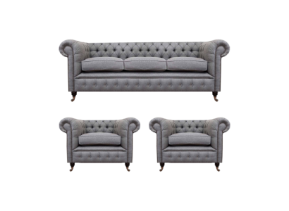Grau Chesterfield Luxus Möbel Wohnzimmer Set 3tlg Sofas Textil Sessel