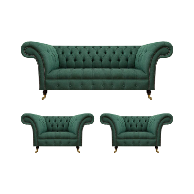 Komplett Set 3tlg Wohnzimmer 2x Sessel mit Dreisitzer Sofa Couch Chesterfield