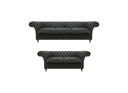 Modern Schwarz Chesterfield Wohnzimmer Dreisitzer mit Zweisitzer Sofas