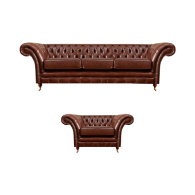 Braun Garnitur 2tlg Dreisitzer Sofa Leder Sessel Chesterfield Wohnzimmer