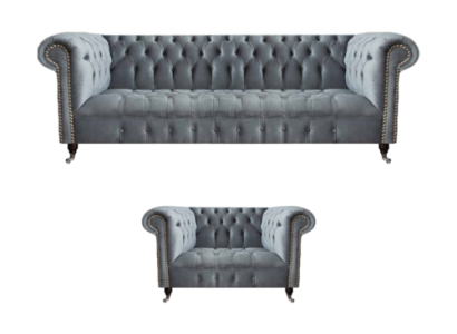 Wohnzimmer Komplett Dreisitzer Sofa Couch Sessel Luxus Einrichtung Chesterfield