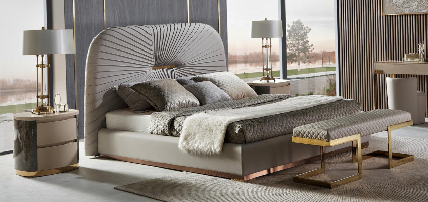 Designer Bett Schlafzimmer Betten Textil Hotel Luxus Polster Sitz Stoff Italien