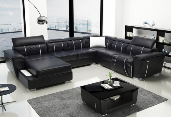 U Form Ecksofa Sofa Couch Polster Garnitur Leder Textil Stoff