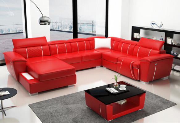 U Form Ecksofa Sofa Couch Polster Garnitur Leder Textil Stoff