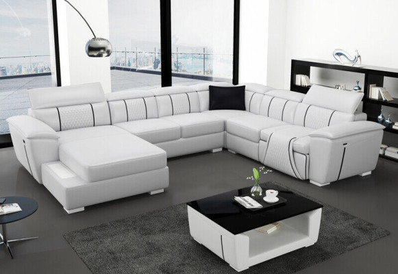 U Form Ecksofa Sofa Couch Polster Garnitur Leder Textil Stoff