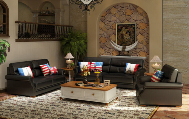 Ledersofa Couch Wohnlandschaft 3+2 Sitzer Garnitur Modern Sofa Garnituren