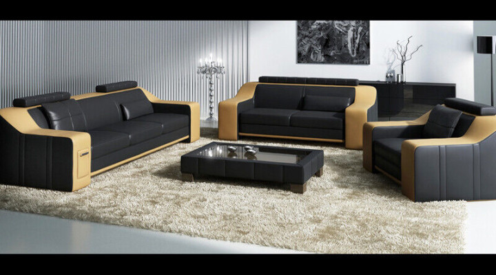 Ledersofa Couch Sofagarnitur Garnituren Design Modern Sofa 3+1+1 Sitzer