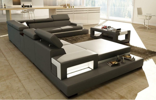 Schwarze Ecksofa Wohnlandschaft Leder Sofa Relax Funktion Couchen Big