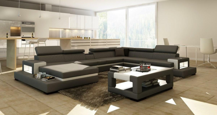 Schwarze Ecksofa Wohnlandschaft Leder Sofa Relax Funktion Couchen Big