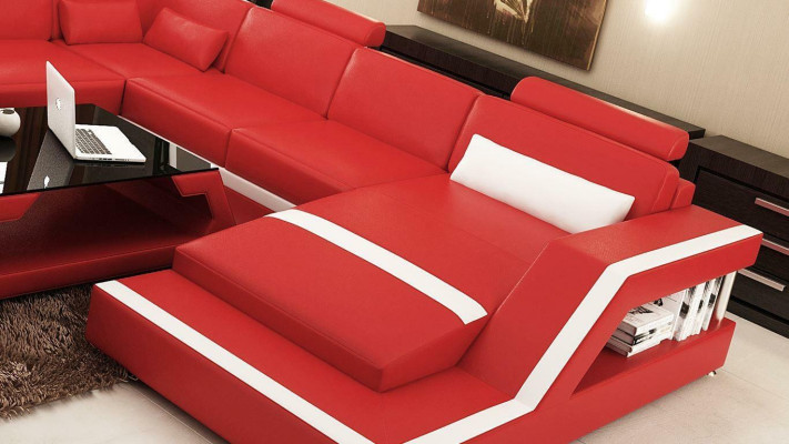 Beleuchtete Wohnzimmer Ecksofa Polster Eck Sitz Garnitur Leder Couchen
