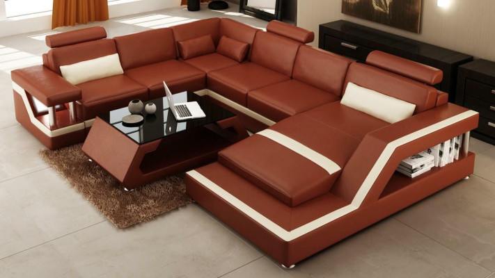 Beleuchtete Wohnzimmer Ecksofa Polster Eck Sitz Garnitur Leder Couchen