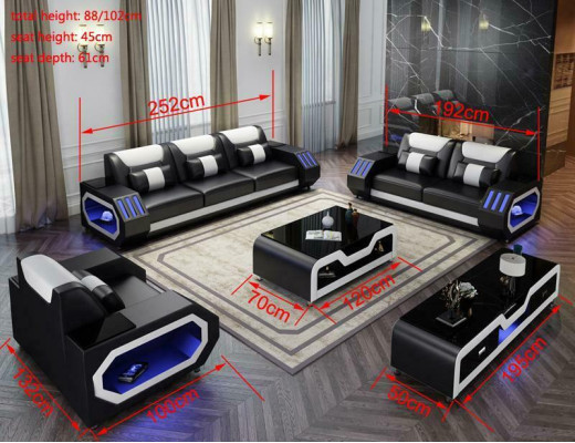 Ledersofa Couch Sofa Garnitur 3+2+1 - Beleuchtete Designer Couchen Neu