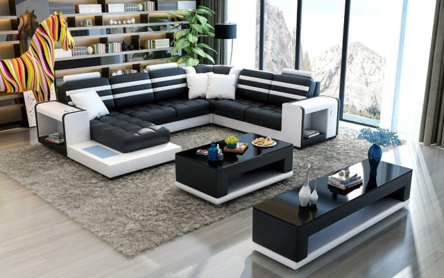 Ecksofa Polster Ecksofa U Form Couchtisch Sideboard Ledersofa Wohnlandschaft