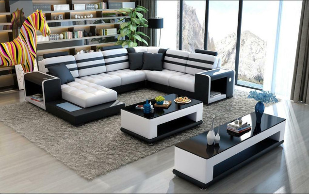 Ecksofa Polster Ecksofa U Form Couchtisch Sideboard Ledersofa Wohnlandschaft