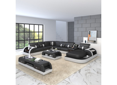 U Form Sofa Couch Polster Garnitur Ecksofa Wohnlandschaft Design Leder