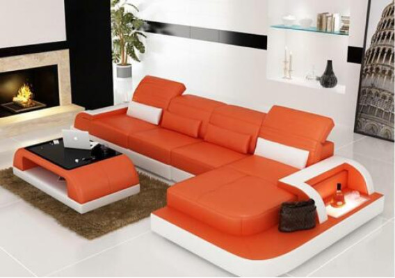 Ledersofa + Couchtisch Couch Wohnlandschaft Ecksofa Eck Garnitur Neu