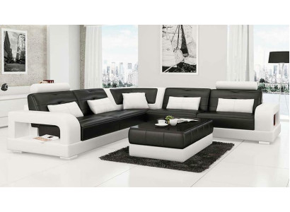 Ledersofa Ecksofa + Couchtisch Garnitur Polster LForm Sofa Design