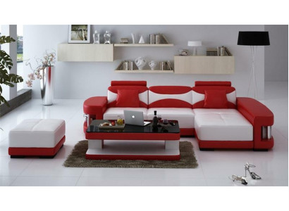 Ledersofa Ecksofa Hocker Garnitur Polster LForm Couch Sofa Design